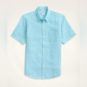 Brooks Brothers Blue Irish Linen Slim Fit Original Polo Button Down Shirt Sz M